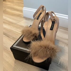 Sexy Tan Heels with Feather Detail